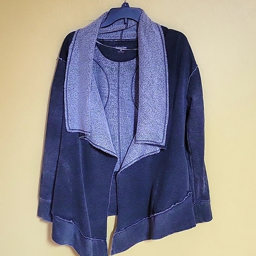 Calvin Klein Dark gray sweatshirt material asymmetrical jacket